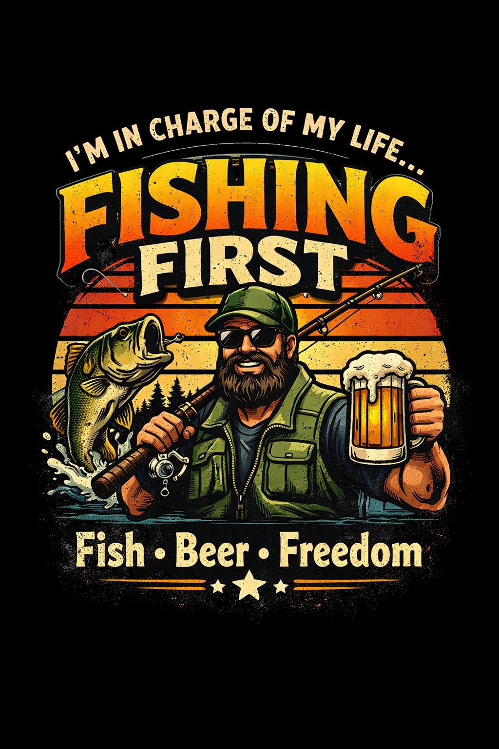 Fish Beer Freedom – I’m in Charge of My Life Fishing T-Shirt | Funny Fisherman Graphic Tee