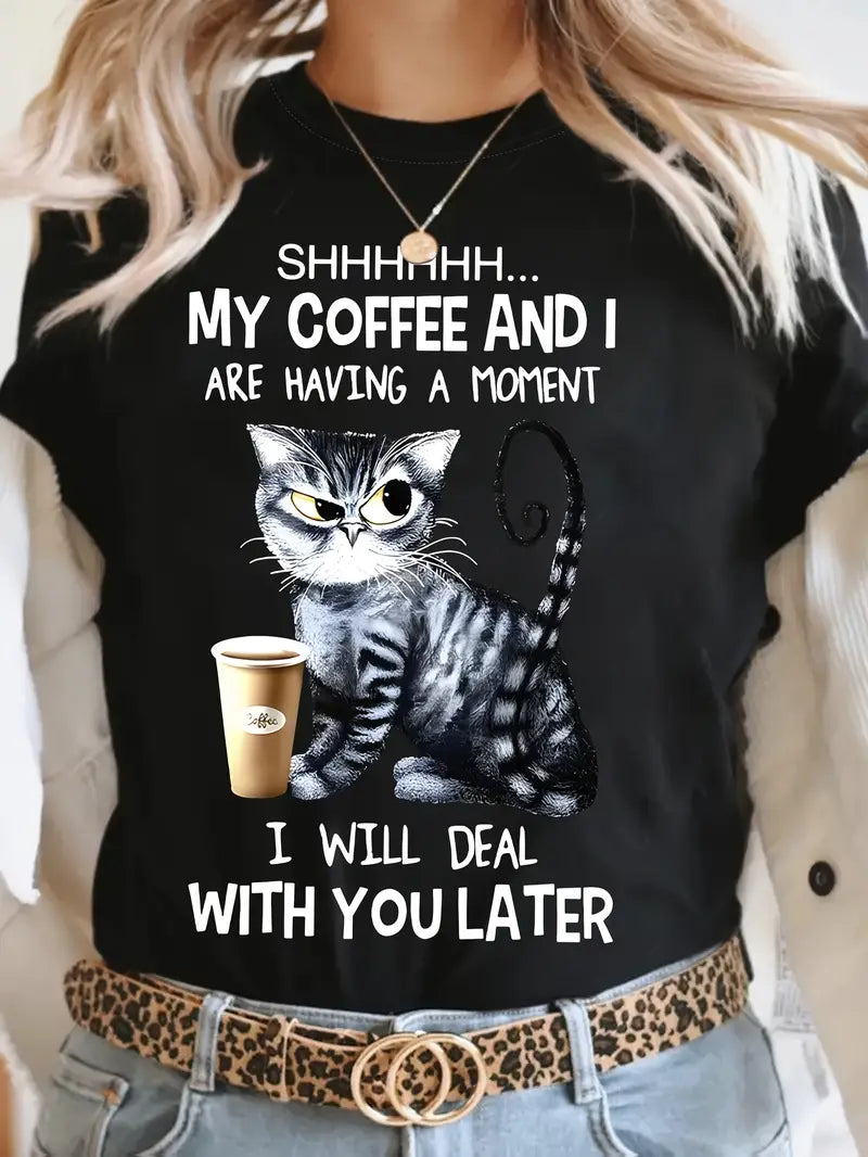 Shhh My Coffee and I Are Having a Moment Cat Shirt – Funny Coffee Lover T-Shirt