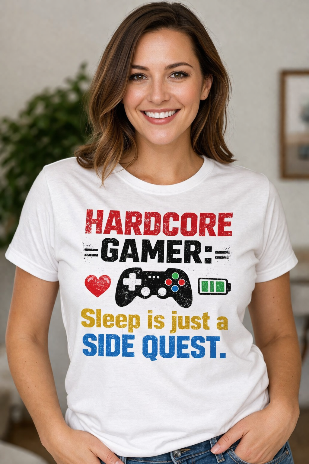 Hardcore Gamer T-Shirt – “Sleep is Just a Side Quest” Funny Gaming Tee