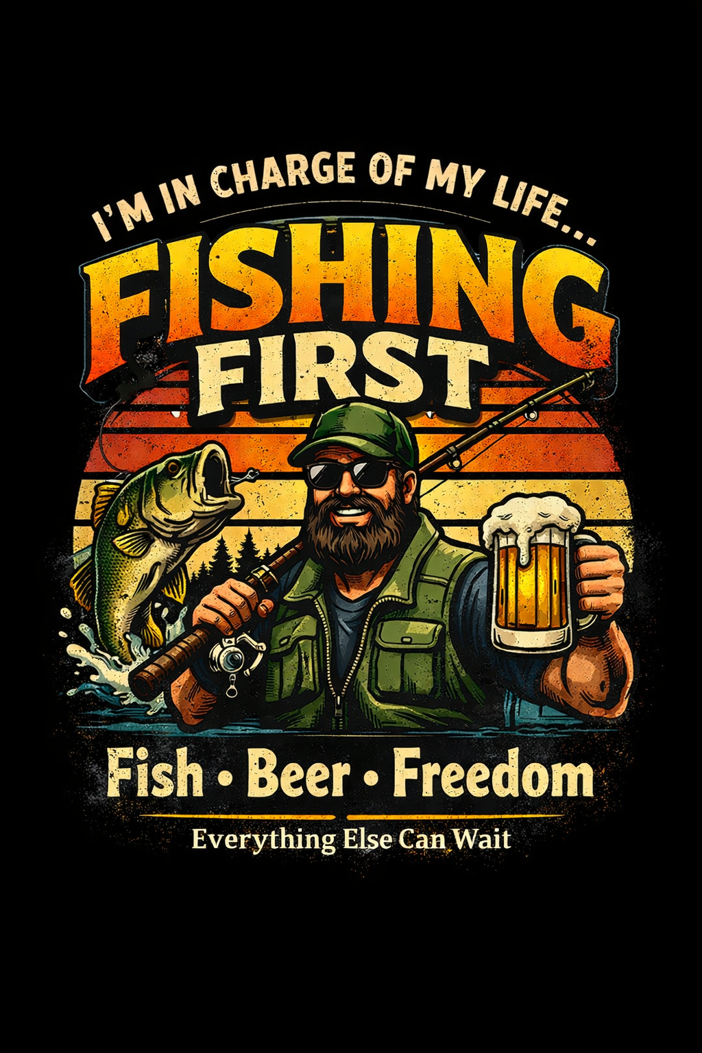 Fish Beer Freedom – I’m in Charge of My Life Fishing T-Shirt | Funny Fisherman Graphic Tee