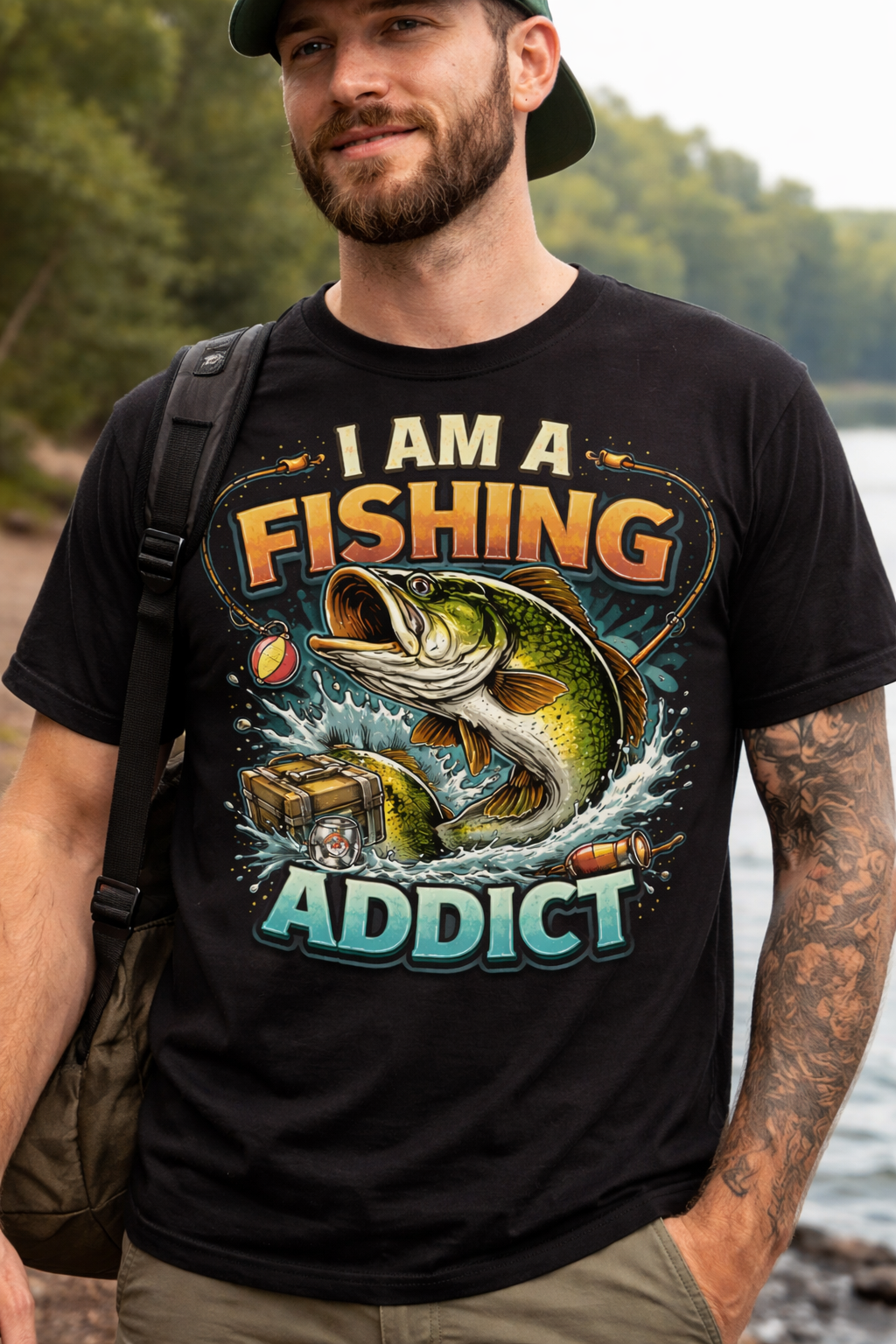 I am a Fhishing Addict” Humorous Angler Graphic Tee